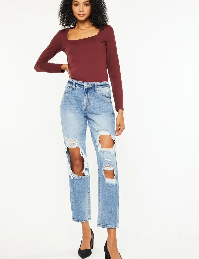 MEDIUM Kancan High Rise Distressed Boyfriend Jeans | Jeans Daverri Fashions