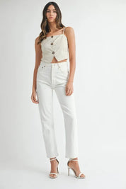 MABLE Linen Mix Button Down Tank Top | Tank Tops Daverri Fashions