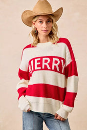 IVORY RED BiBi Christmas Merry Lettering Sweater | Sweaters Daverri Fashions