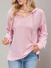 Blush Pink Double Take Drawstring Dropped Shoulder Long Sleeve Hoodie | Hoodies Daverri Fashions