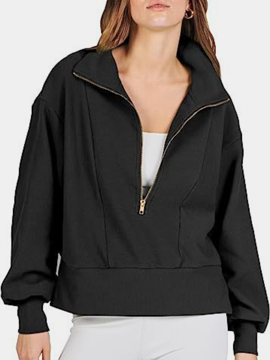 Half Zip Up Collared Sweatshirt | Sweatshirts Daverri Fashions