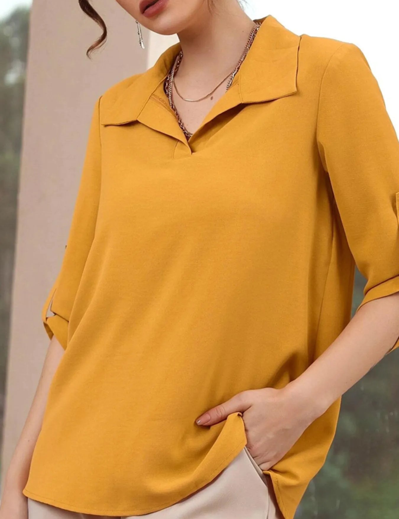 Collared Neck Half Sleeve Blouse | Blouses Daverri Fashions