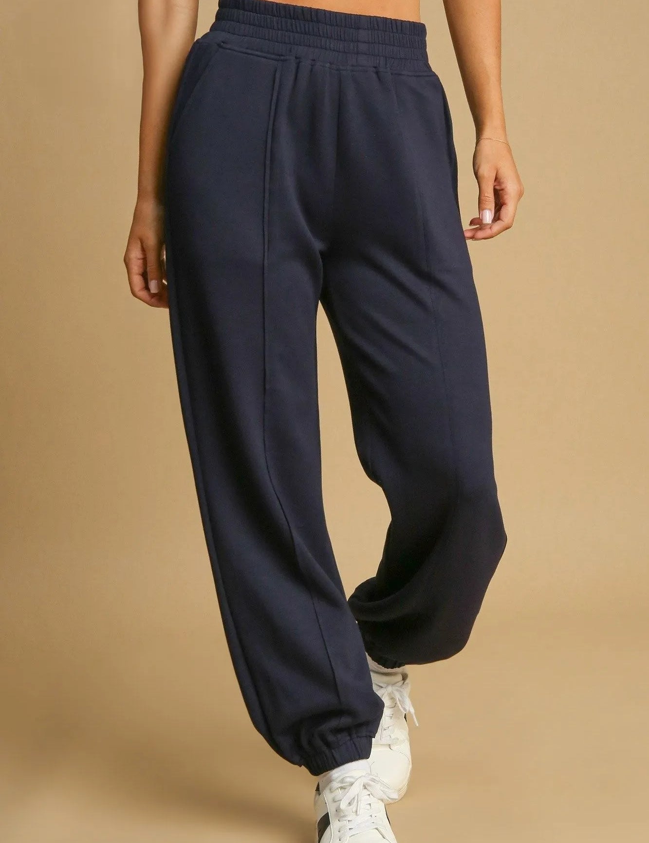 MIDNIGHT Umgee Drawstring Jogger Pants with Front Seam Detail Midnight | Joggers Daverri Fashions