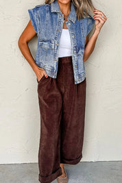 Button Up Cap Sleeve Denim Jacket | Denim Jacket Daverri Fashions