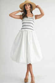 MABLE Smocked Bodice Bubble Midi Dress | Daverri Fashions