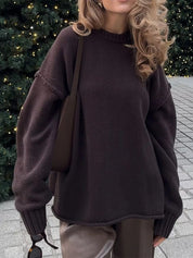 Round Neck Dropped Shoulder Sweater | Daverri Fashions