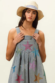 BiBi Star Rhinestone Washed Wide Leg Shortalls | Shortalls Daverri Fashions