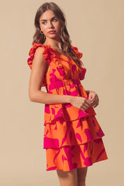 SO ME Floral V Neck Layered Dress with Elasticized Waist | Daverri Fashions