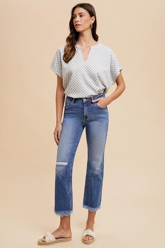 Annie Wear Distressed Raw Hem Straight Leg Cropped Jeans | Daverri Fashions