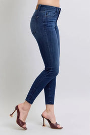 Judy Blue Full Size Mid Rise Skinny Jeans with Raw Hem Plus Size | Daverri Fashions