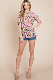 BOMBOM Floral Round Neck T-Shirt | Daverri Fashions