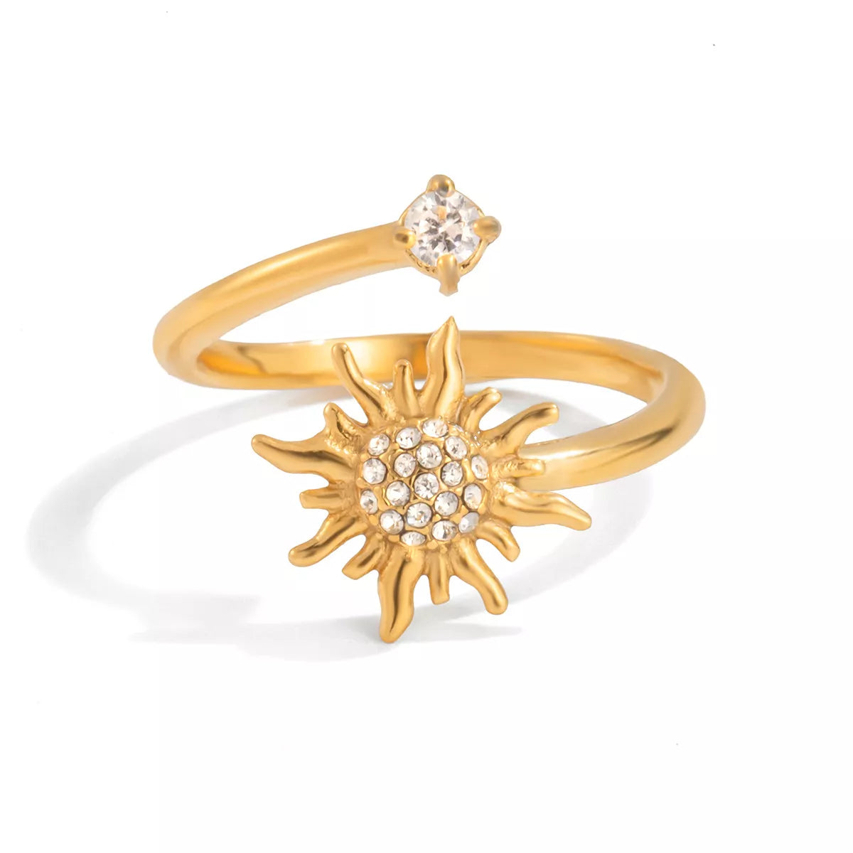 18K Gold-Plated Zircon Sun Bypass Ring | Rings Daverri Fashions