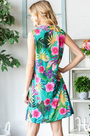 Heimish Full Size Floral Johnny Collar Sleeveless Dress | Mini Dresses Daverri Fashions