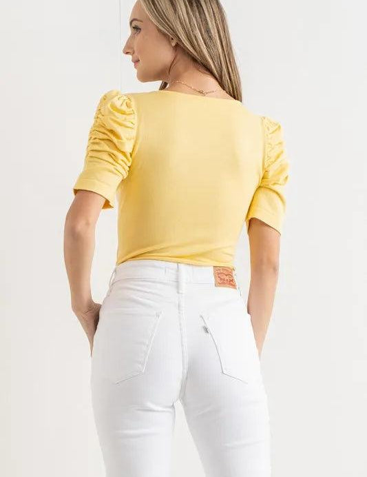 And The Why Shirring Puff Sleeve Bodysuit | Bodysuits Daverri Fashions