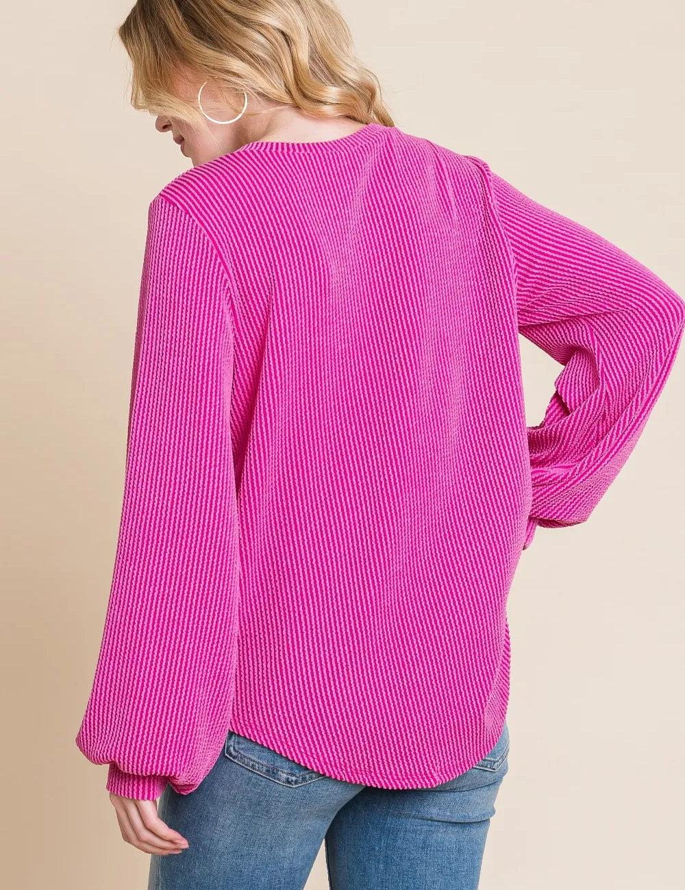 BOMBOM Long Sleeve Curved Hem Ribbed T-Shirt | T-Shirts Daverri Fashions