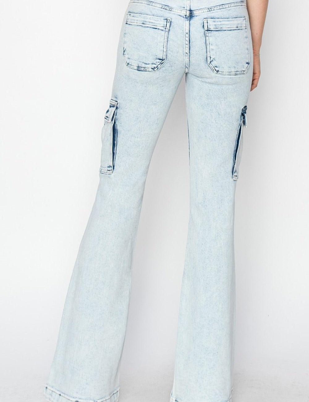 RISEN Full Size High Rise Cargo Flare Jeans | Cargo Jeans Daverri Fashions