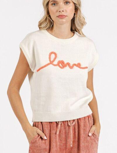 White Mittoshop Contrast Letter Round Neck Cap Sleeve Knit Top | Tops Daverri Fashions