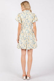 GeeGee Floral Eyelet Zipper Front Puff Sleeve Mini Dress | Daverri Fashions