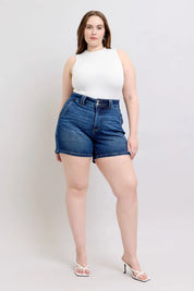 Judy Blue Double Button Waistband Denim Shorts Plus Size | Denim Shorts Daverri Fashions