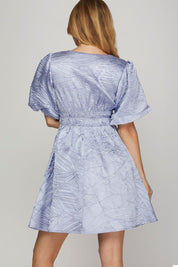 She + Sky Crinkle Woven V-Neck Balloon Sleeve Mini Dress | Mini Dresses Daverri Fashions
