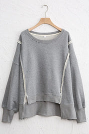 Exposed Seam High-Low Long Sleeve Sweatshirt | Daverri Fashions