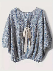 Bohemian Print Round Neck Loose Batwing Sleeve Blouse | Blouses Daverri Fashions