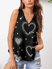 Black FAM-FAM Heart Printed V-Neck Tank | Tank Tops Daverri Fashions