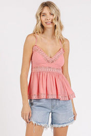 Mittoshop Crisscross Back Lace Detail V-Neck Cami | Daverri Fashions