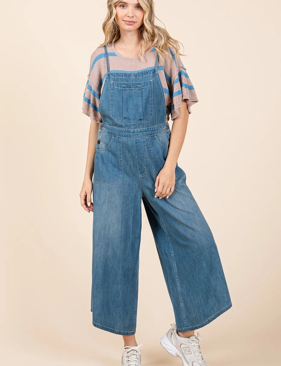 LT DENIM Mittoshop Denim Tie Back Sleeveless Wide Leg Overalls | Overalls Daverri Fashions