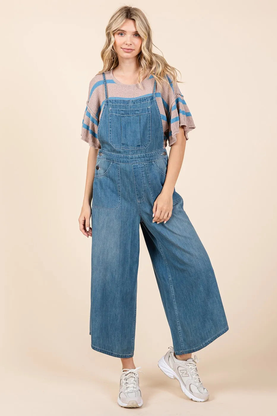 LT DENIM Mittoshop Denim Tie Back Sleeveless Wide Leg Overalls | Overalls Daverri Fashions
