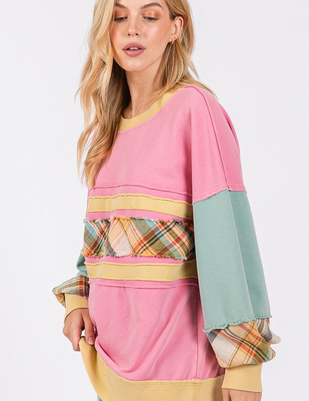 SAGE + FIG Mineral Wash Raw Edge Color Block Sweatshirt | Sweatshirts Daverri Fashions