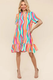 Yellow Green Fuchsia Haptics Tiered Woven Ruffle Hem Dress | Knee Length Dresses Daverri Fashions