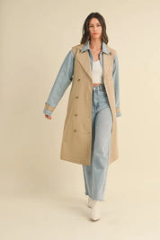 MABLE Layered Look Trench Coat With Denim Jacket | Daverri Fashions