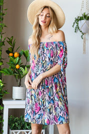 Multi Heimish Full Size Off Shoulder Snake Mini Dress | Daverri Fashions