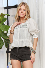 ADORA Smocked Puff Sleeve Peasant Blouse | Daverri Fashions
