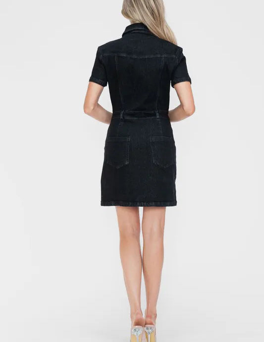 bytos Full Size Embellished Button Down Short Sleeve Denim Dress | Mini Dresses Daverri Fashions