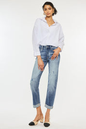 Kancan High Rise Cuffed Straight Jeans | Daverri Fashions