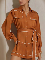 Orange Button Front Long Sleeve Shirt Dress | Mini Dresses Daverri Fashions