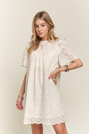 ADORA Ruffled Eyelet Round Neck Dress | Daverri Fashions