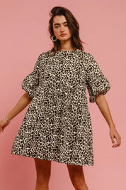 OFF WHITE LEOPARD BiBi Leopard Denim Dress With Back Contrast Tie Detail | Daverri Fashions