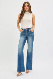 RISEN Full Size Tummy Control High Rise Flare Jeans Plus Size | Jeans Daverri Fashions