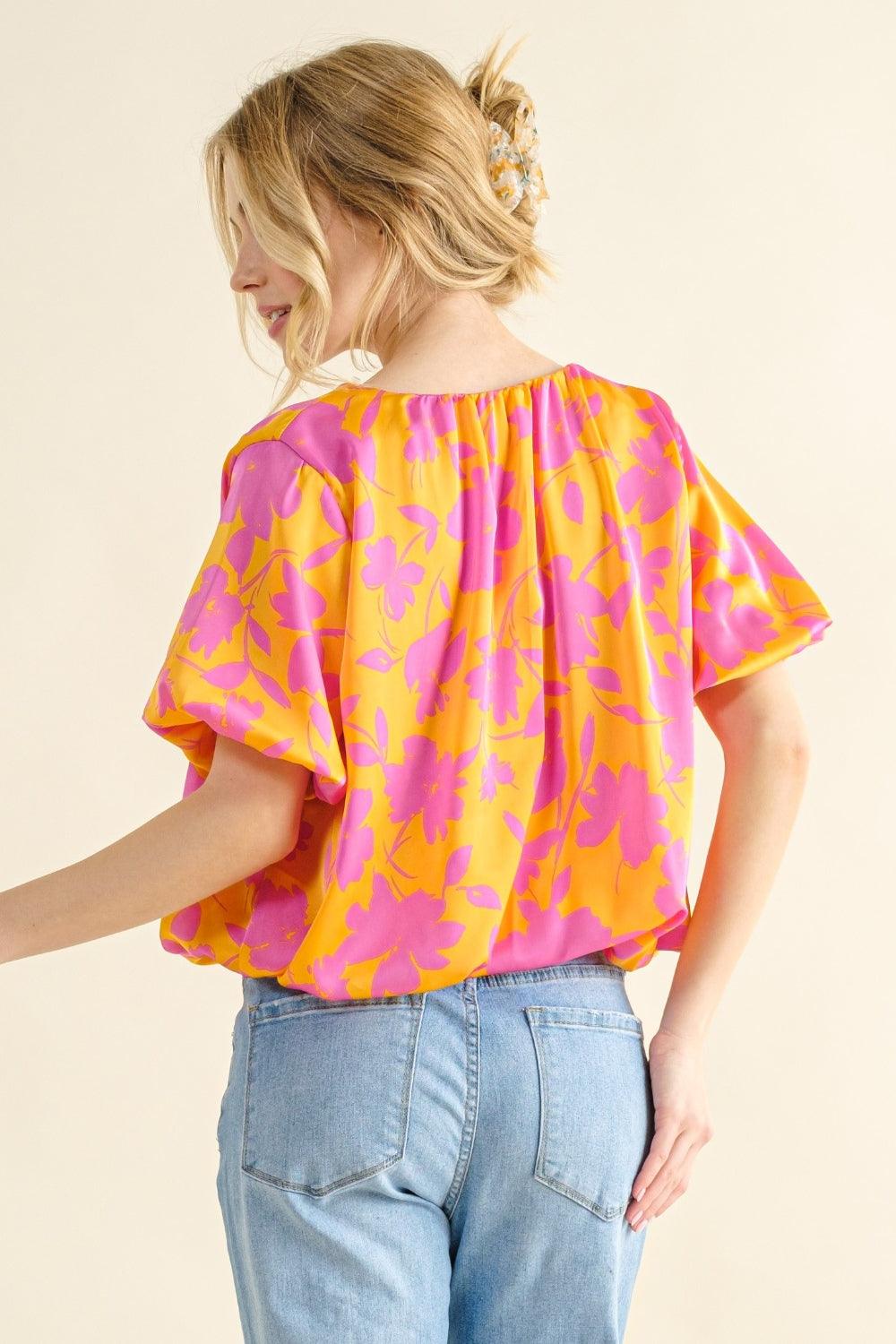 And The Why Full Size Printed Satin Bubble Hem Top | Tops Daverri Fashions