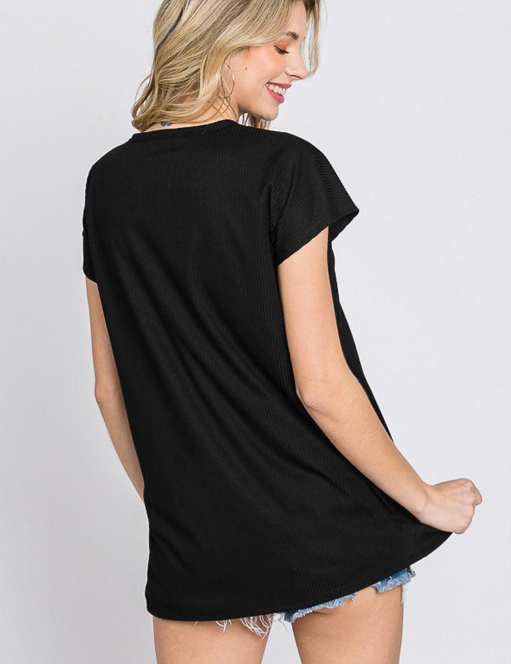 Heimish Full Size Front Button V-Neck Short Sleeve T-Shirt | Daverri Fashions