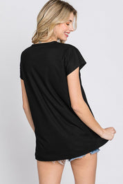 Heimish Full Size Front Button V-Neck Short Sleeve T-Shirt | Daverri Fashions