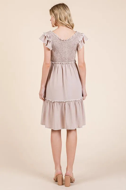 Lime 'N' Chili Ruffle Trim Smocked Dress with Contrast | Daverri Fashions