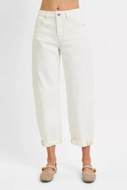 RISEN Full Size High Rise Barrel Cropped Jeans Plus Size | Jeans Daverri Fashions