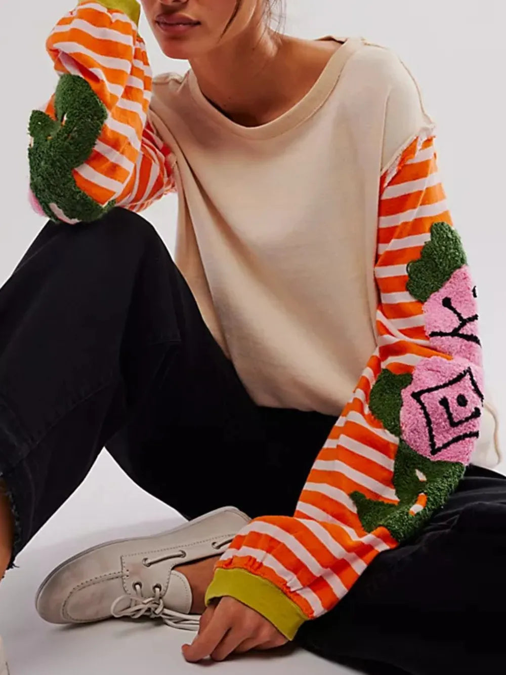 Striped Round Neck Long Sleeve Sweatshirt | Sweatshirts Daverri Fashions