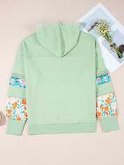 Lace Floral Patchwork Half Button Hooded Top | Tops Daverri Fashions