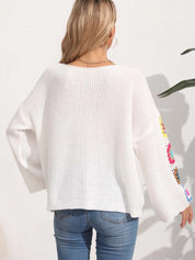 Crochet Flower Long Sleeve Sweater | Sweaters Daverri Fashions
