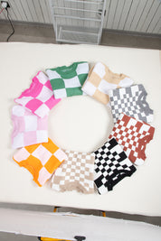 Checkered Bishop Sleeve Sweater | Sweaters Daverri Fashions